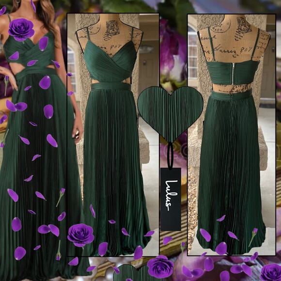 Lulus Pleated Cutout Green Got the Glam Maxi Dress SiZE XL - Picture 1 of 11